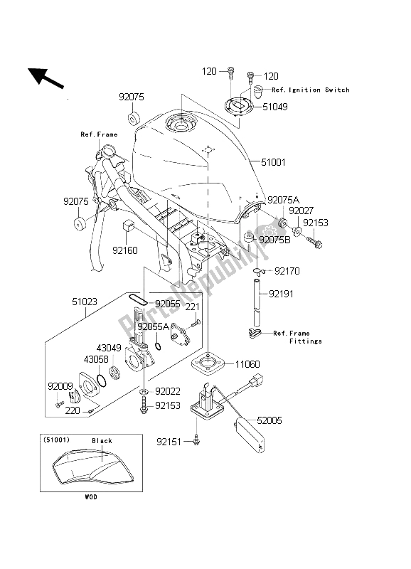 All parts for the Fuel Tank of the Kawasaki ZRX 1200 2004