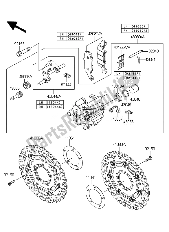 All parts for the Front Brake of the Kawasaki ER 6N 650 2011