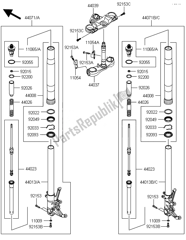 All parts for the Front Fork (1) of the Kawasaki ZZR 1400 ABS 2014