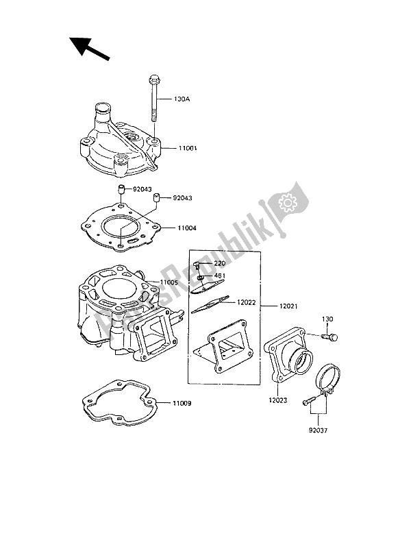 All parts for the Cylinder Head & Cylinder of the Kawasaki KX 60 1989