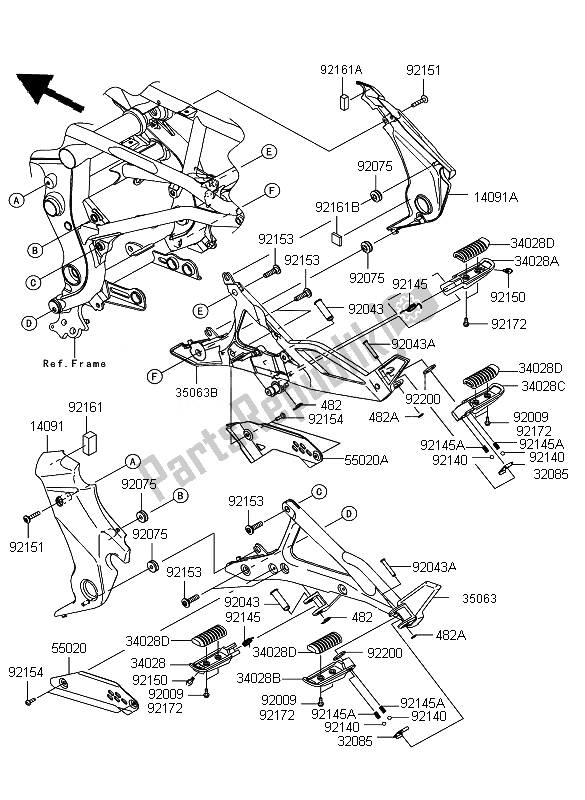 All parts for the Footrest of the Kawasaki ER 6F 650 2011