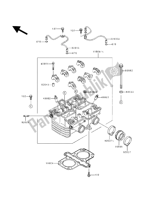 Alle onderdelen voor de Cilinderkop van de Kawasaki GPZ 500S 1992