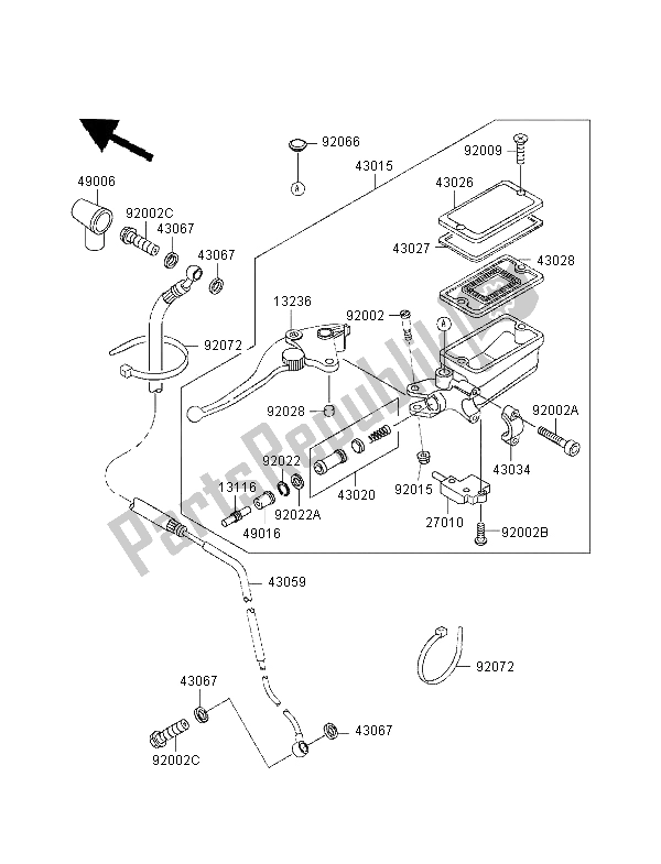 All parts for the Clutch Master Cylinder of the Kawasaki GPZ 1100 1998