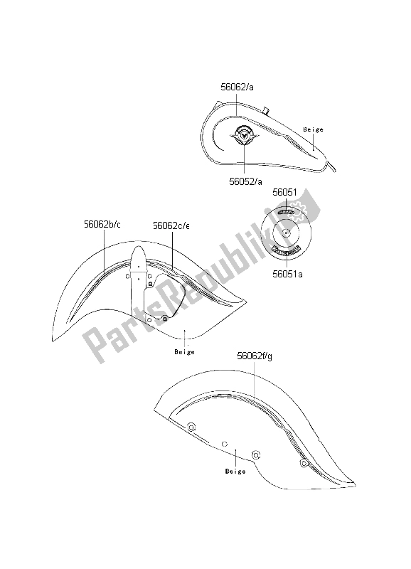 All parts for the Decals (beige) of the Kawasaki VN 800 Drifter 1999