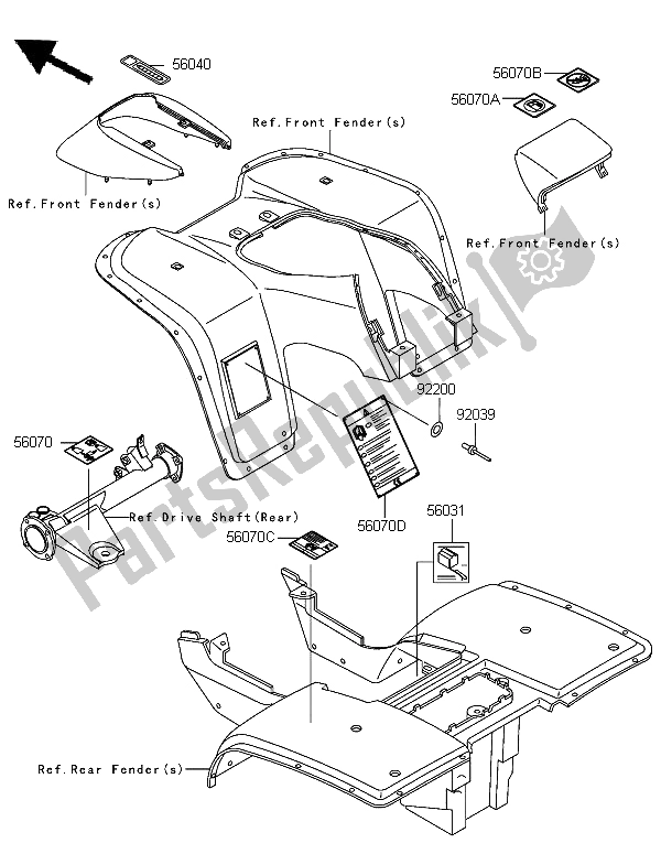 Alle onderdelen voor de Labels (eu, Uk) van de Kawasaki KLF 300 2006