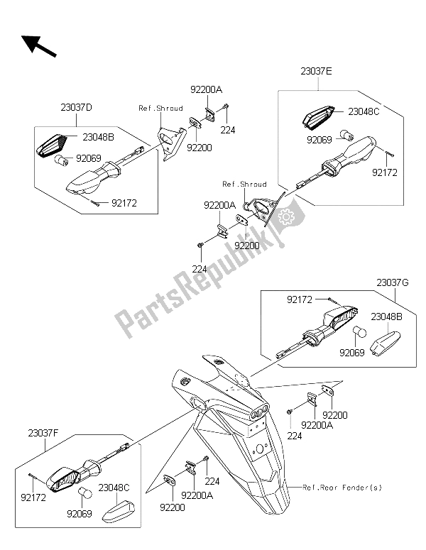 All parts for the Turn Signals of the Kawasaki ER 6N ABS 650 2015