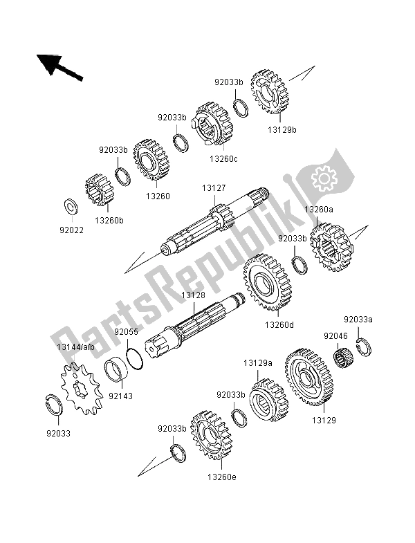 All parts for the Transmission of the Kawasaki KX 500 1996