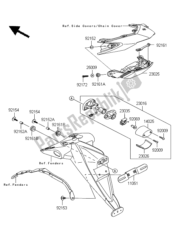 All parts for the Taillight of the Kawasaki Z 750R ABS 2011