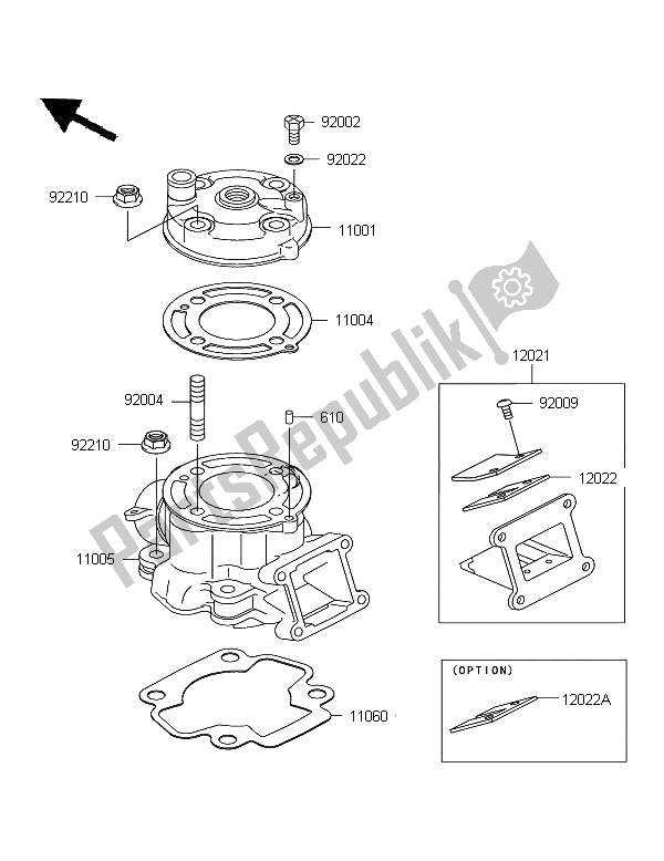 All parts for the Cylinder Head & Cylinder of the Kawasaki KX 65 2008