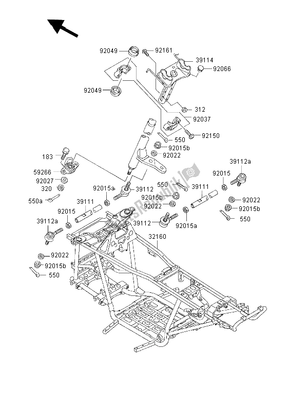 All parts for the Frame of the Kawasaki KVF 300 4X4 2000