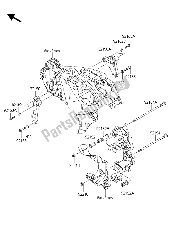 All parts for the Engine Mount of the Kawasaki 1400 GTR ABS 2015