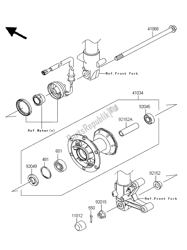 All parts for the Front Hub of the Kawasaki D Tracker 125 2011