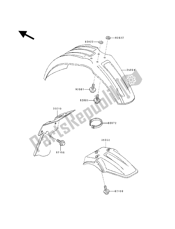 Tutte le parti per il Parafango del Kawasaki KX 60 1993