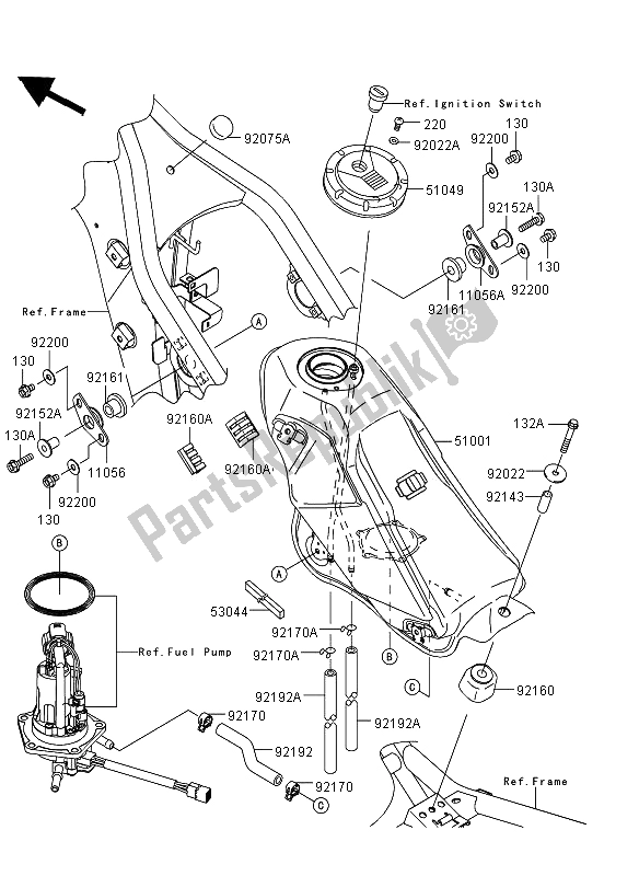 Alle onderdelen voor de Benzinetank van de Kawasaki KLX 250 2013