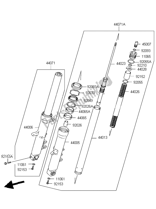 All parts for the Front Fork of the Kawasaki KLV 1000 2004
