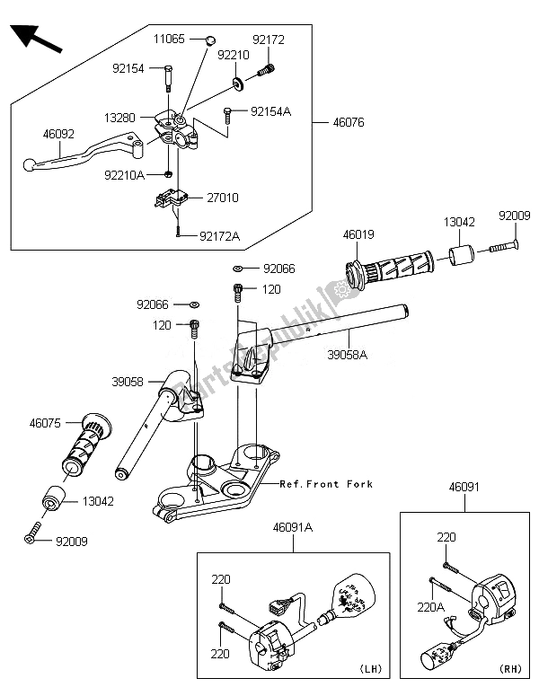 All parts for the Handlebar of the Kawasaki Ninja 300 2014