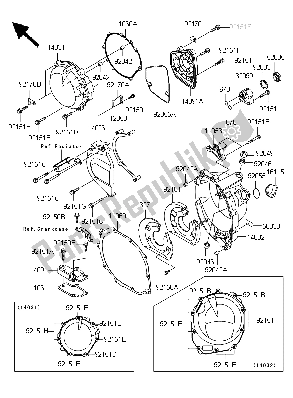 All parts for the Engine Cover of the Kawasaki Ninja ZX 12R 1200 2006