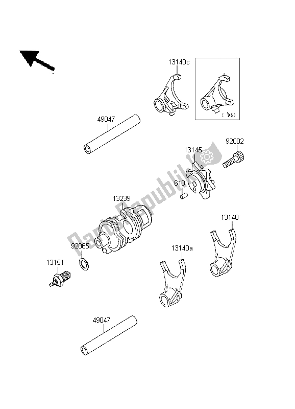 All parts for the Gear Change Drum & Shift Fork of the Kawasaki KLR 650 1999