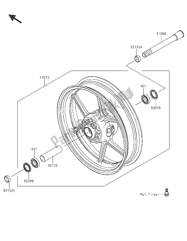 All parts for the Front Hub of the Kawasaki Versys 1000 2016