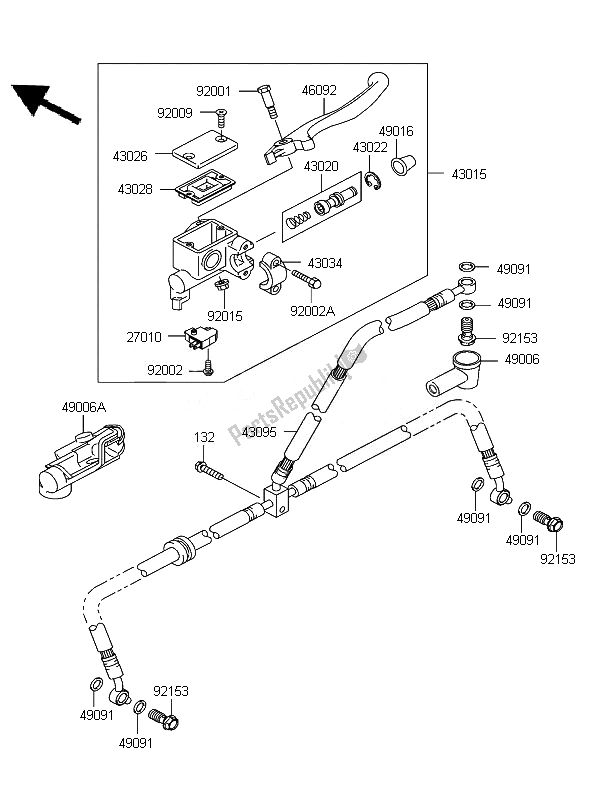 Wszystkie części do Przedni Cylinder G?ówny Kawasaki KFX 700 KSV 700B7F 2007