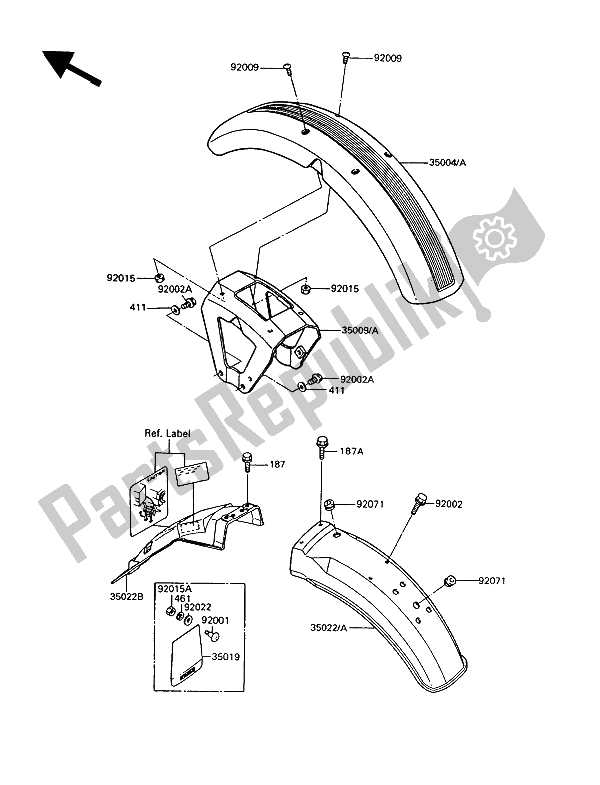 Alle onderdelen voor de Spatborden van de Kawasaki GT 550 1991