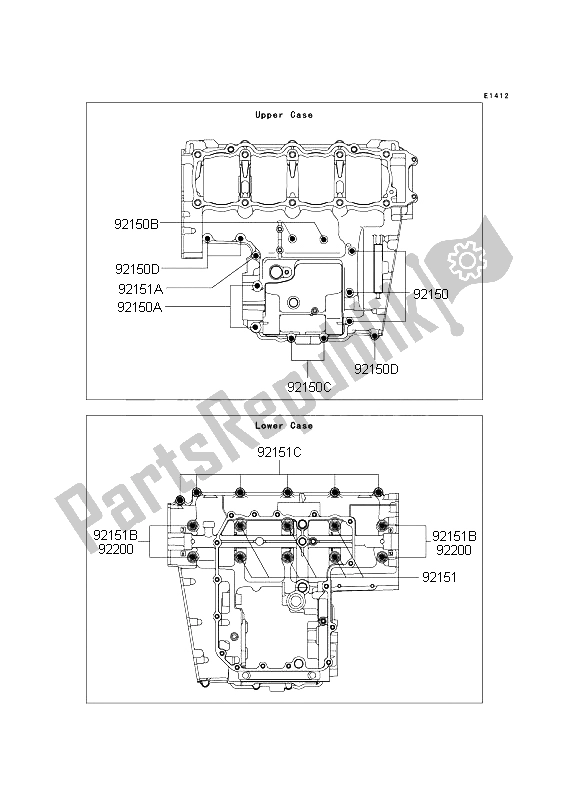 All parts for the Crankcase Bolt Pattern of the Kawasaki Z 1000 ABS 2009