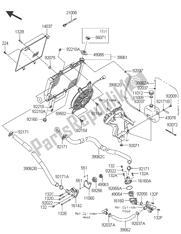 All parts for the Radiator of the Kawasaki Brute Force 750 4X4I EPS 2016