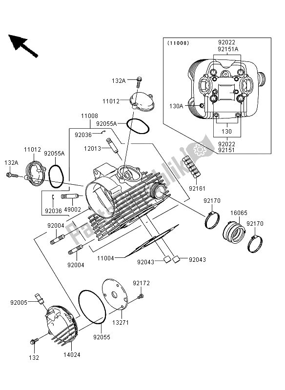 All parts for the Cylinder Head of the Kawasaki KVF 360 4X4 2011