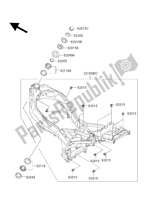 All parts for the Frame of the Kawasaki Ninja ZX 6R 600 1996