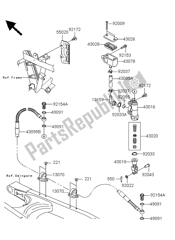 All parts for the Rear Master Cylinder of the Kawasaki KLX 250 2012