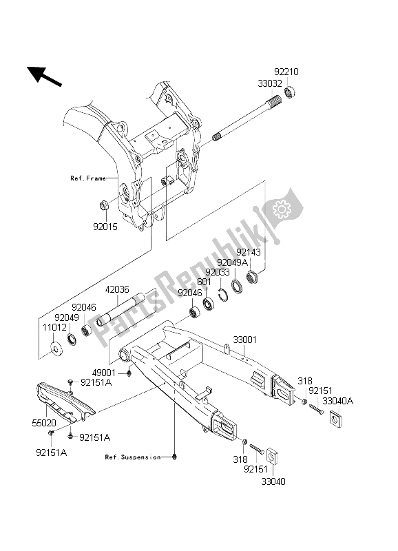 Tutte le parti per il Forcellone del Kawasaki Ninja ZX 6 RR 600 2004