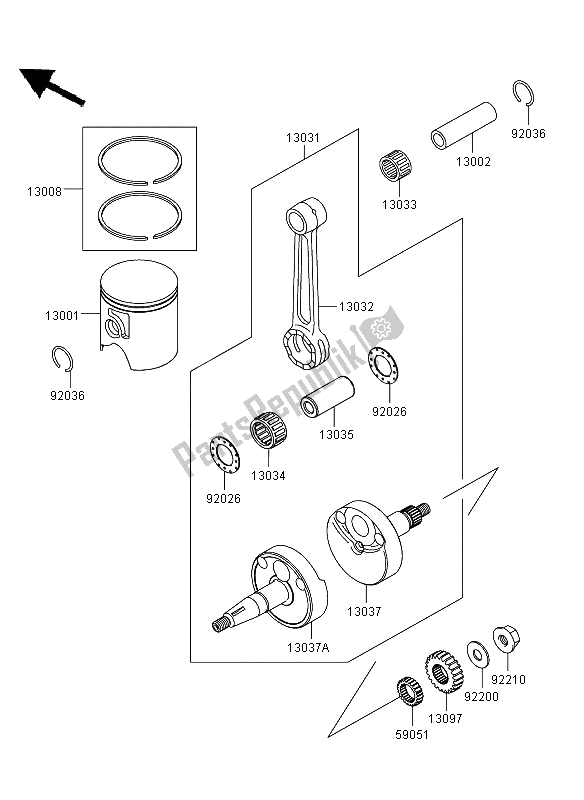 All parts for the Crankshaft & Piston of the Kawasaki KX 65 2013