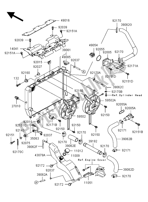 Tutte le parti per il Termosifone del Kawasaki Ninja ZX 12R 1200 2003