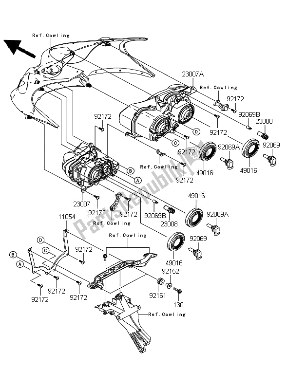 All parts for the Headlight of the Kawasaki ZZR 1400 ABS 2007