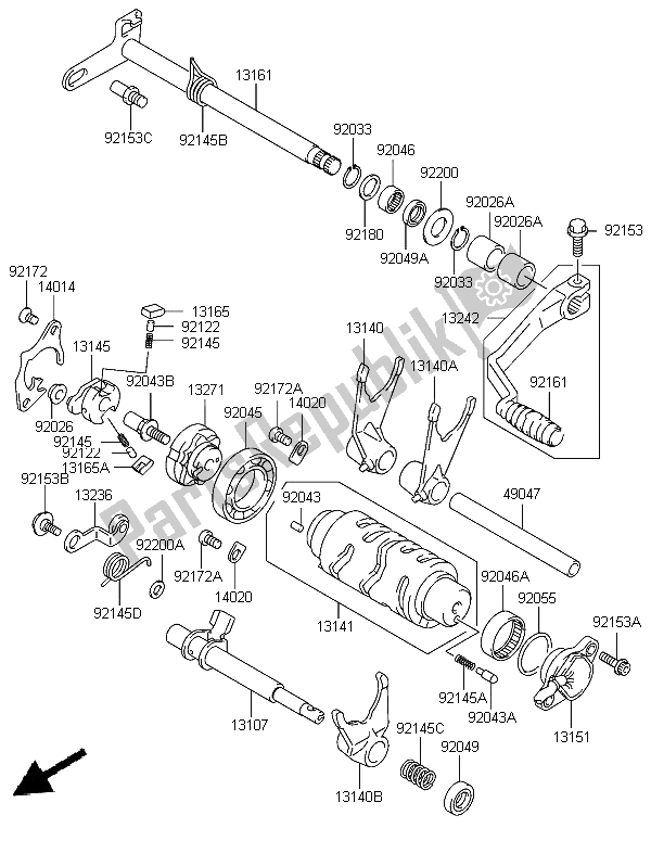 All parts for the Gear Change Mechanism of the Kawasaki KFX 400 2006