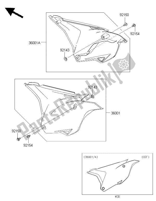 Alle onderdelen voor de Zijpanelen van de Kawasaki KX 85 SW 2015
