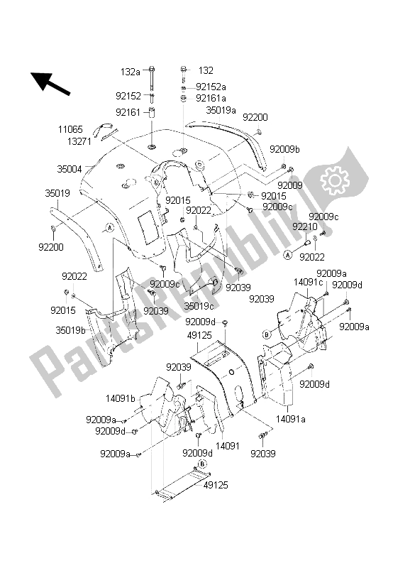 Tutte le parti per il Parafango Anteriore del Kawasaki KVF 650 2002