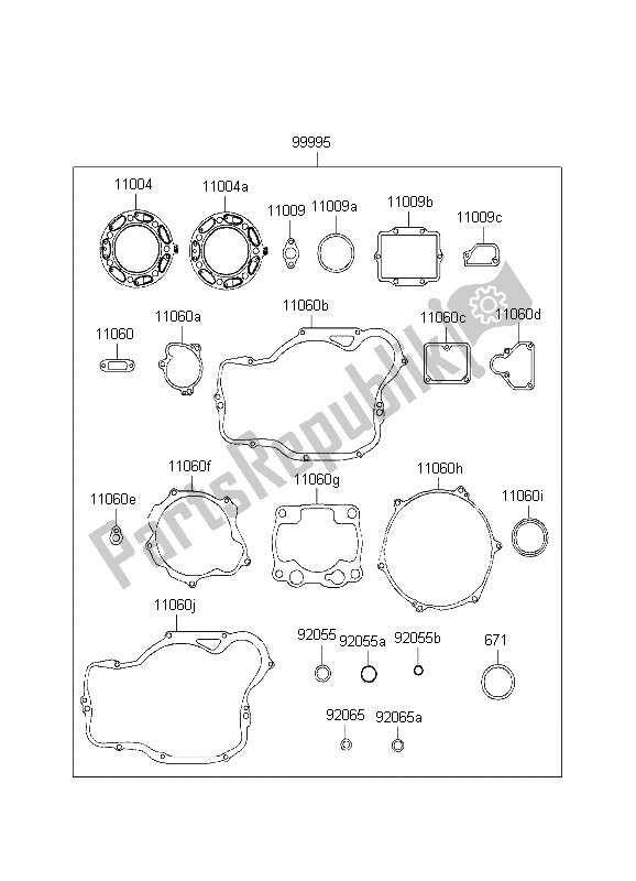 All parts for the Gasket Kit of the Kawasaki KX 250 1998