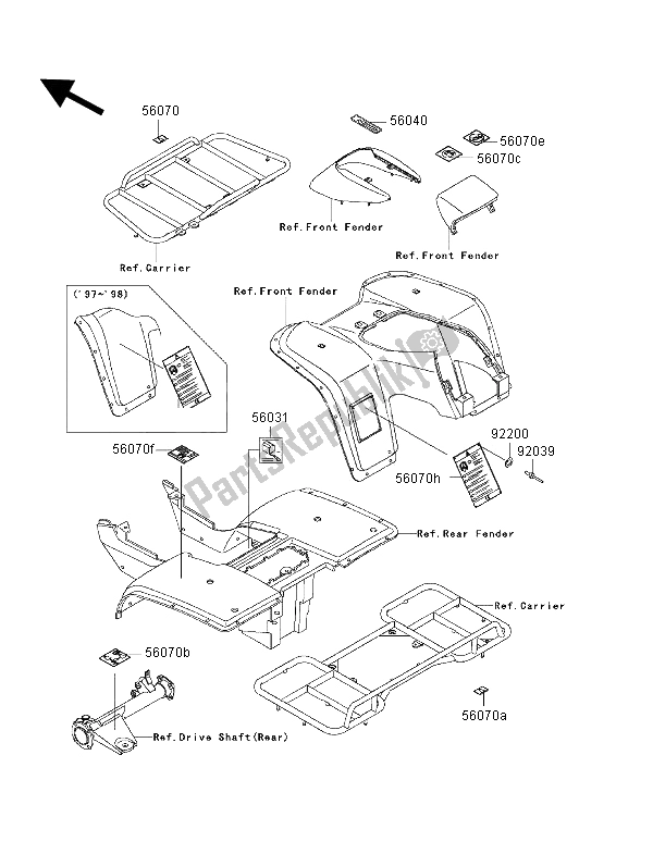 Todas las partes para Etiquetas (eu, Uk) de Kawasaki KLF 300 2000