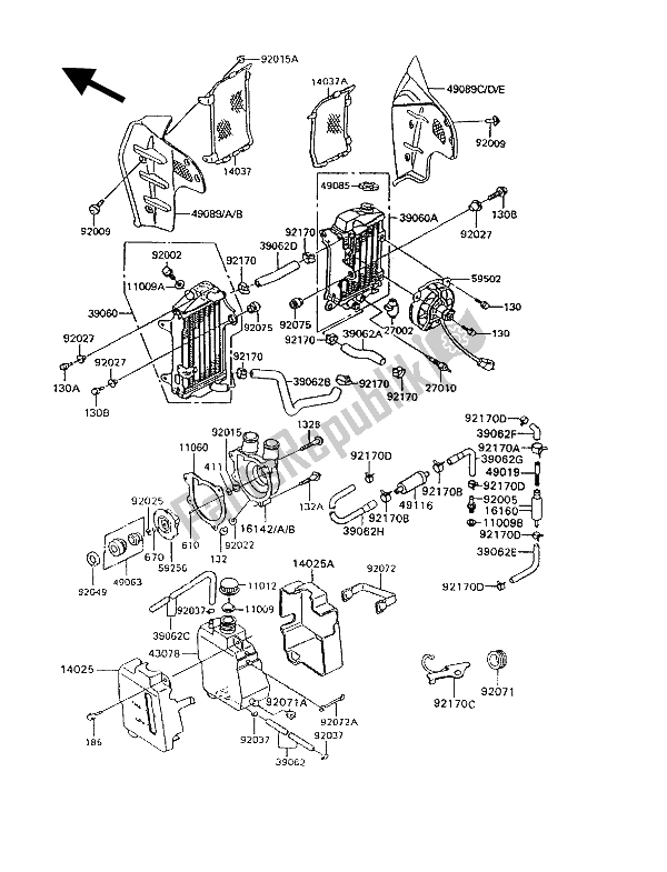 Alle onderdelen voor de Radiator van de Kawasaki KLR 600 1994