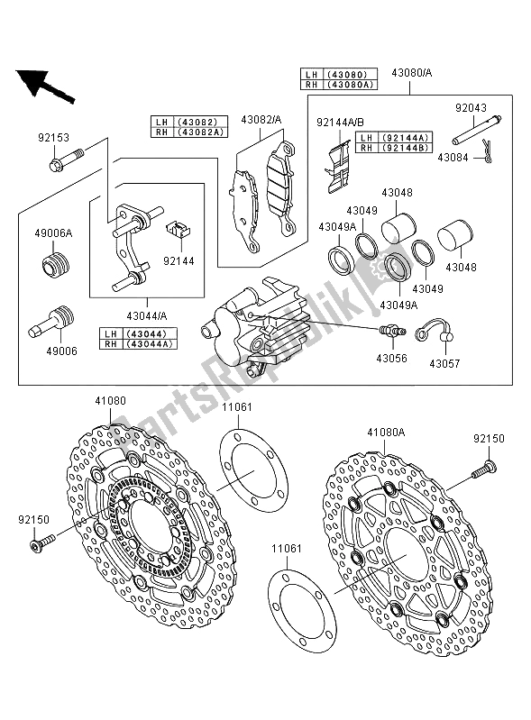 Tutte le parti per il Freno Anteriore del Kawasaki ER 6N ABS 650 2006