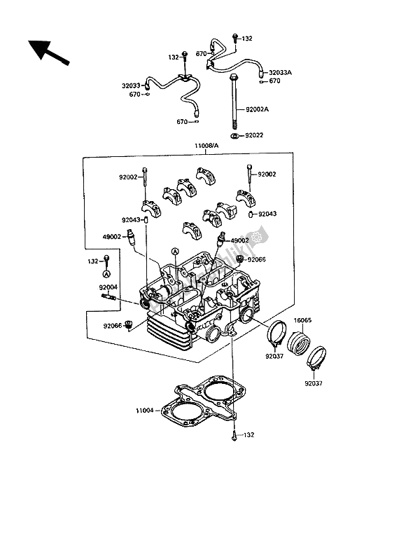 Alle onderdelen voor de Cilinderkop van de Kawasaki EN 500 1990