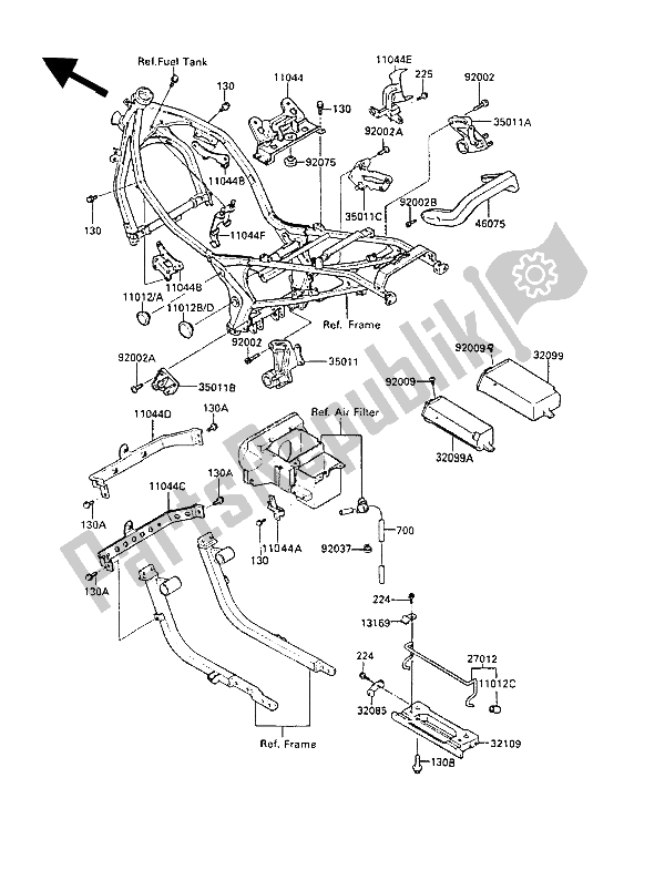 All parts for the Battery Case of the Kawasaki GPZ 600R 1988