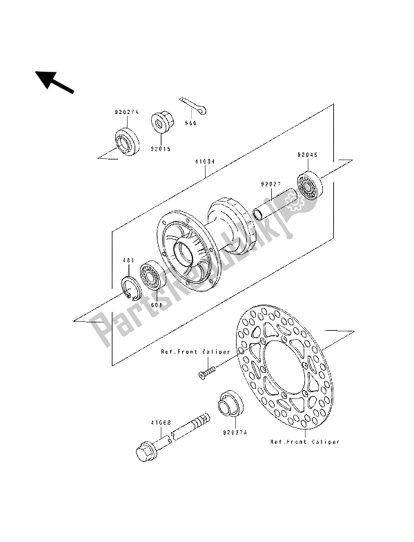 All parts for the Front Hub of the Kawasaki KX 80 SW LW 1992