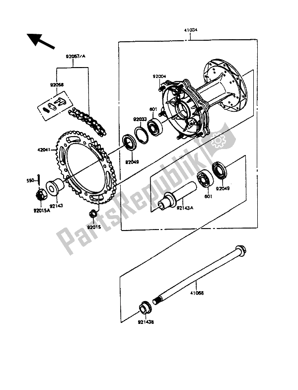 All parts for the Rear Hub of the Kawasaki KMX 125 1991