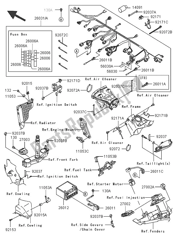 Todas las partes para Equipo Eléctrico Del Chasis de Kawasaki Ninja ZX 10R 1000 2005