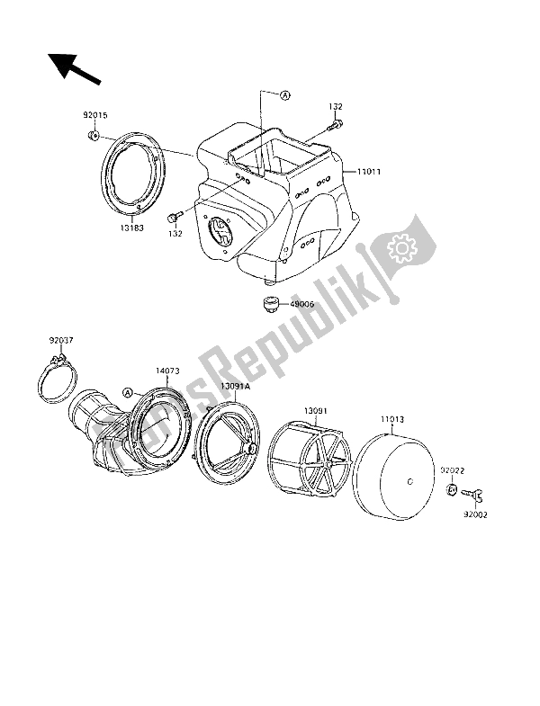 All parts for the Air Cleaner of the Kawasaki KX 80 1989