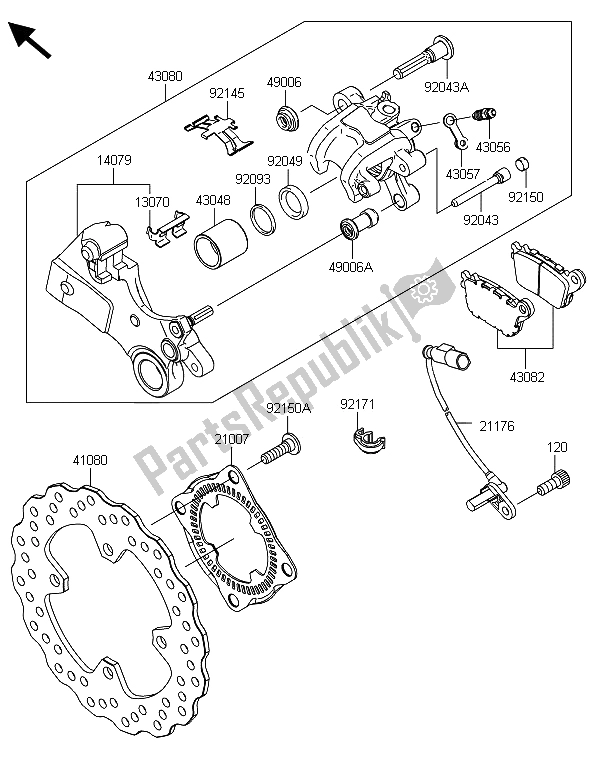 Tutte le parti per il Freno Posteriore del Kawasaki Ninja ZX 6R ABS 600 2013