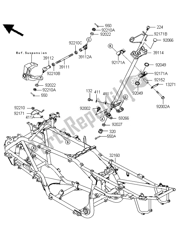 All parts for the Frame of the Kawasaki KFX 700 KSV 700A7F 2007