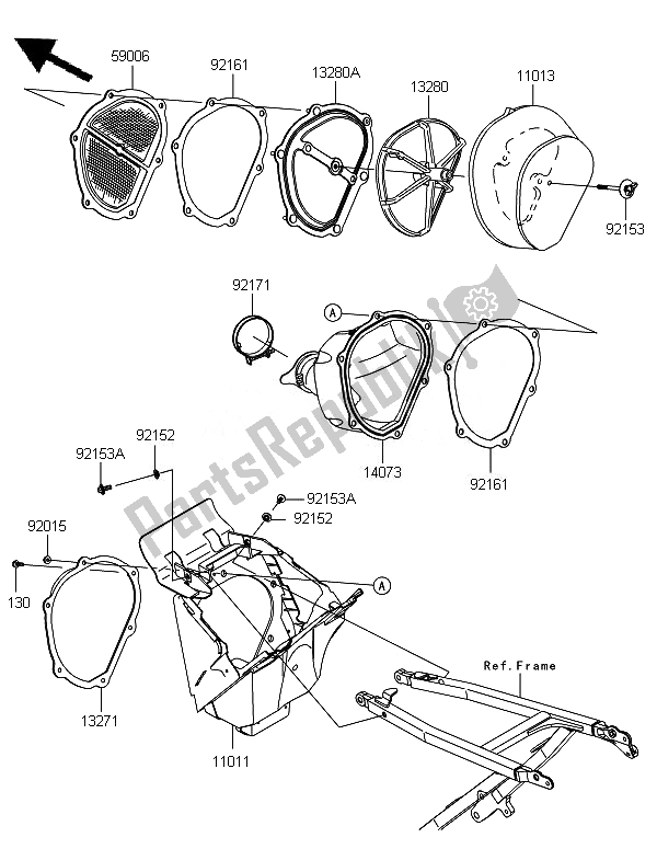 Tutte le parti per il Filtro Dell'aria del Kawasaki KX 450F 2010